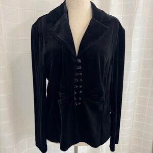 Vintage Another Thyme Velour Black Silky Button Loop Womens XL Blazer Style